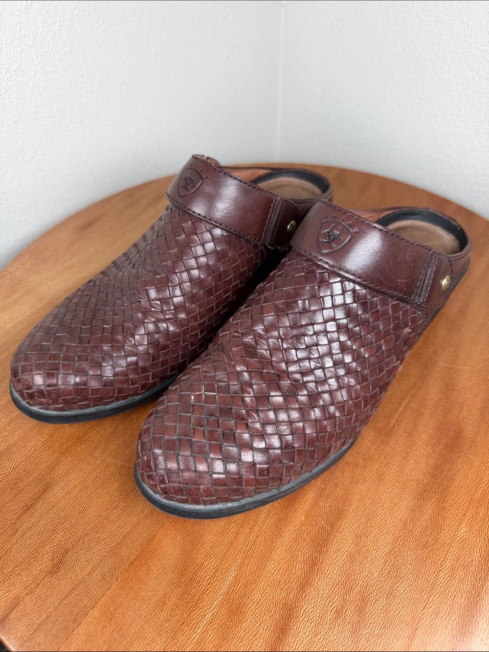 Ariat Women's Clogs Mule Shoes Brown Leather Basket Weave US Size 8.5